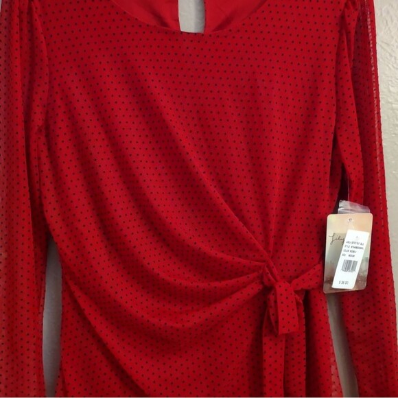 Lily White Red Polka Dot Wrap Tie Blouse Size Medium - Picture 5 of 16